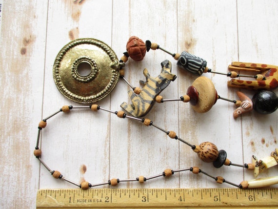 Vintage Carved Wood Animal African Bead Statement… - image 8