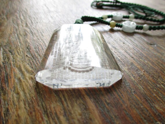 Vintage Chinese Pendant Etched Glass Great Compas… - image 3