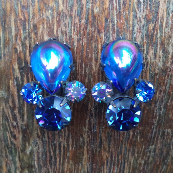 Vintage Blue Rhinestone Clip On Earrings Juliana Regency?