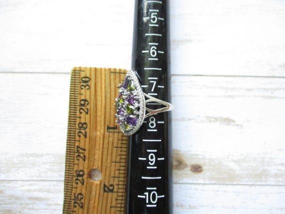Multi-Color Cluster Gem Ring Simulated Purple Gre… - image 6