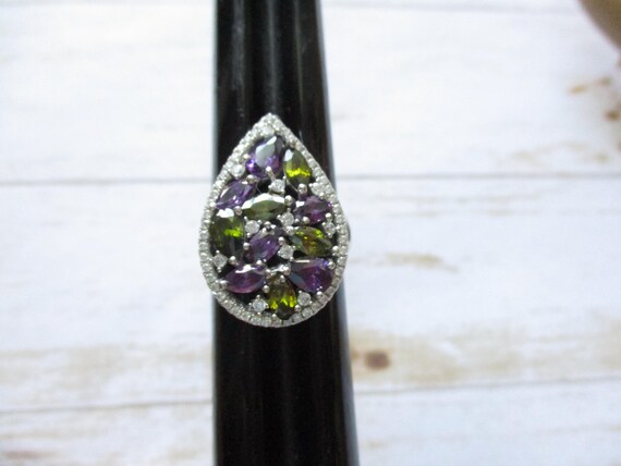 Multi-Color Cluster Gem Ring Simulated Purple Gre… - image 7