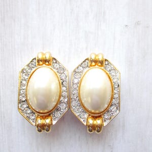 Kenneth Lane Rhinestone Pearl Clip On Earrings