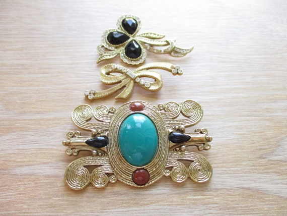 Vintage 1928 Co. Art Deco Style Brooches Gold Ton… - image 5