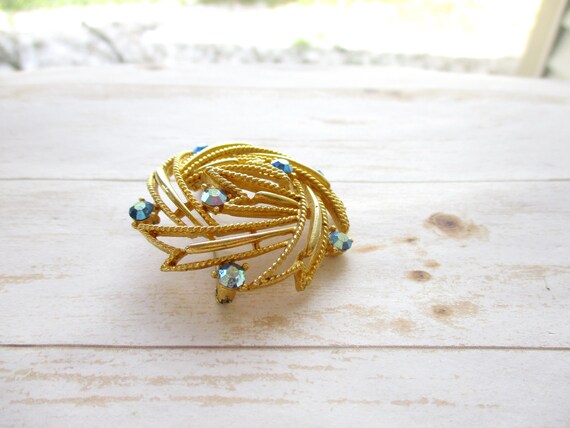 Vintage Signed LISNER Blue AB Rhinestone Gold Ton… - image 4