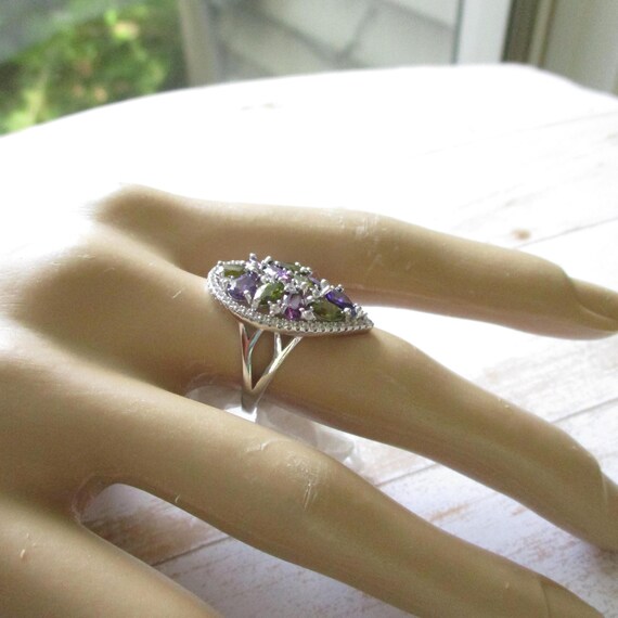 Multi-Color Cluster Gem Ring Simulated Purple Gre… - image 5