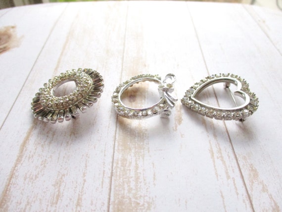 Vintage Rhinestone Brooch LOT Clear Silver Tone - image 9