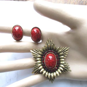 Vintage Signed Benedikt NY Ruby & Antique Gold Statement Set