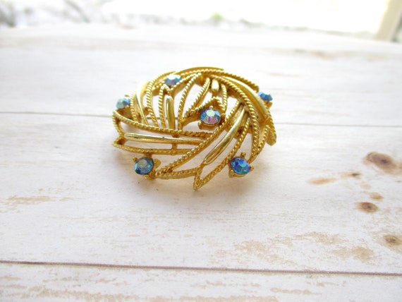 Vintage Signed LISNER Blue AB Rhinestone Gold Ton… - image 3