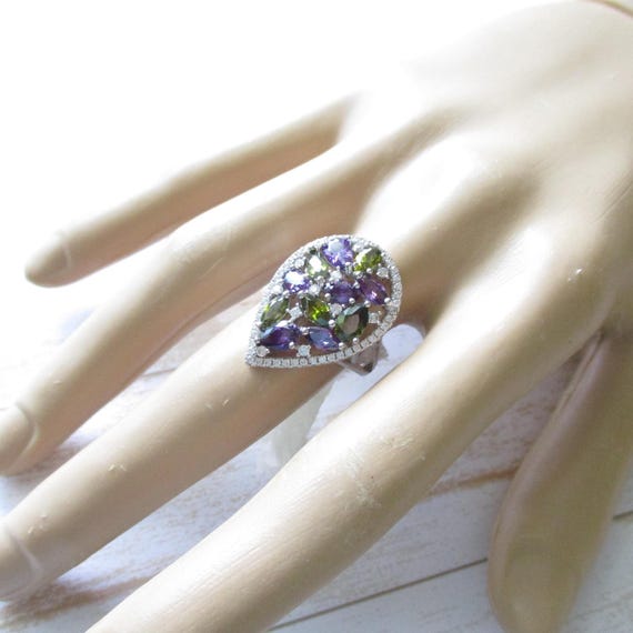Multi-Color Cluster Gem Ring Simulated Purple Gre… - image 4
