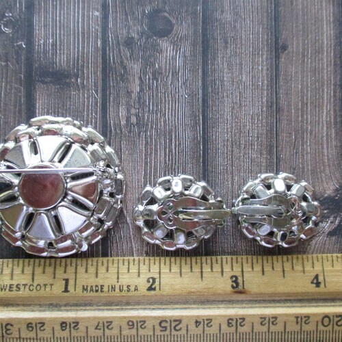 Juliana shops Crystal Rhinestone Brooch Clip On Earrings Jewelry Set Silver Rhodium Plated Multiple Tiers Clear Rhinestone Kite Shape