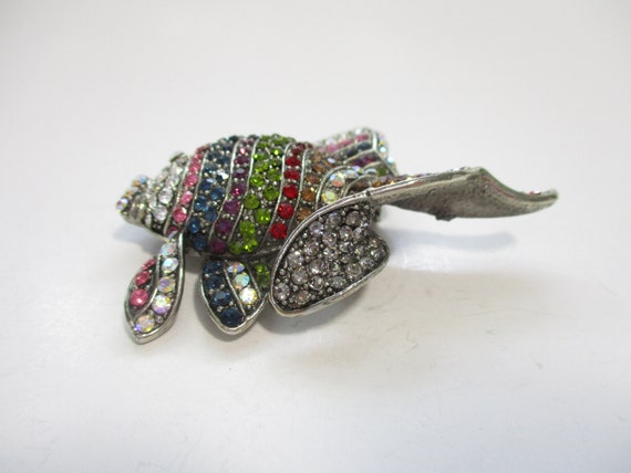 Large Vintage Rhinestone Fish Brooch Rainbow Fish… - image 3