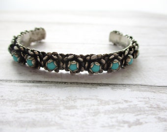 Small Vintage STERLING Roses Turquoise Cuff Bracelet Eagle Stamp