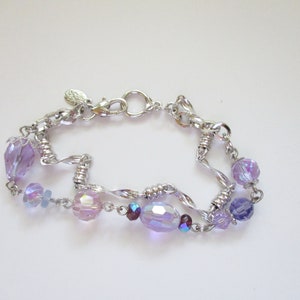 Vintage Signed Kirks Folly Bracelet Purple Crystal AB Beads Silver Tone Bild 4
