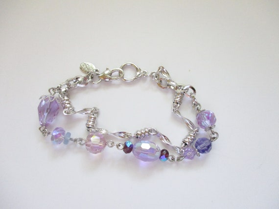 Vintage Signed Kirks Folly Bracelet Purple Crysta… - image 4