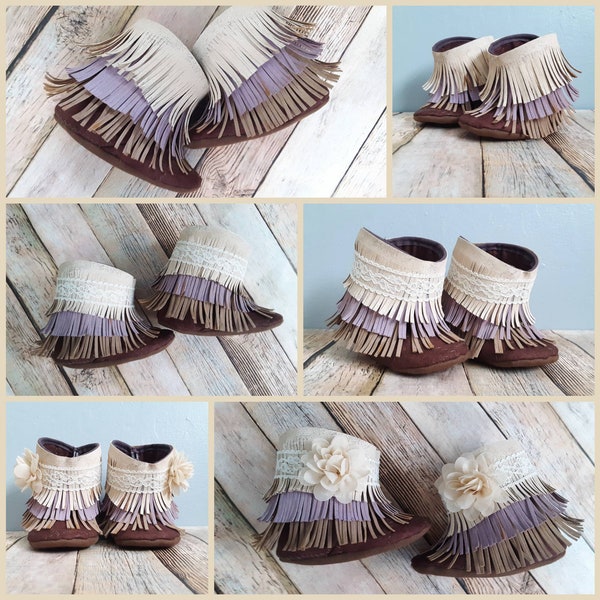 Baby Shoes, Baby Fringe Booties, Beige, Lilac, Cream, Baby Shower Gift, Lace, Baby Boots, Baby Girl Shoes, Baby Girl Booties, Baby Girl Gift