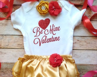Be Mine Valentine, Valentine's Day Outfit, Baby Girl Valentine's Day Outfit, Red and Gold, Red and Pink, Pink and Gold, Valentine's Day