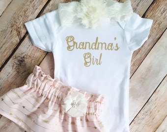 Grandma's Girl Outfit, Baby Girl Outfit, Newborn Gift, Toddler Girl Outfit, Baby Girl Outfit, Outfit, Pink and gold, Gift for Grandma, sets