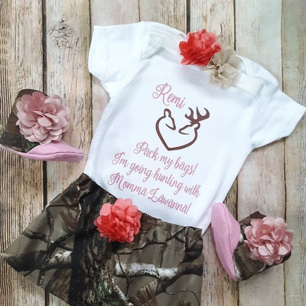 Pack My Bags I'm Going Hunting With Daddy, Camouflage Baby Girl Outfit, Newborn Gift, Hunting Baby Girl Outfit, Baby Hunting Outfit, Toddler