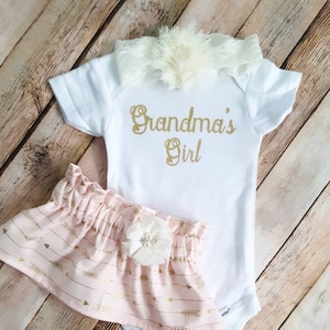 Grandma's Girl Outfit, Baby Girl Outfit, Newborn Gift, Toddler Girl Outfit, Baby Girl Outfit, Outfit, Pink and gold, Gift for Grandma, sets