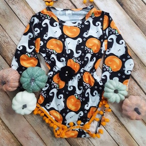 Halloween Baby Romper, Orange and Black Romper, Toddler Halloween Romper, Baby Gift, Halloween Romper, Ghosts Romper, Pumpkin Romper,