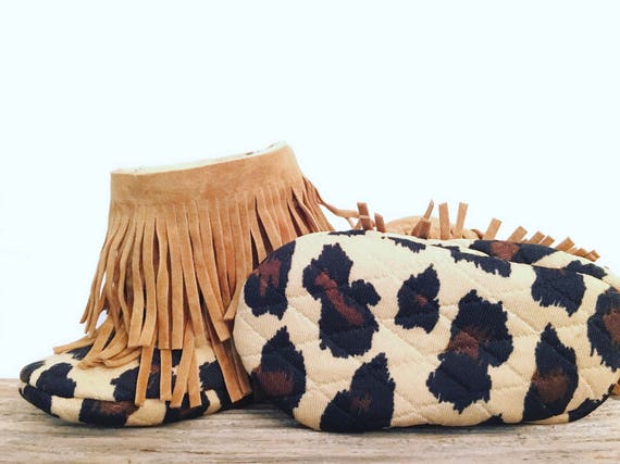 Leopard moccasins with fringe best sale