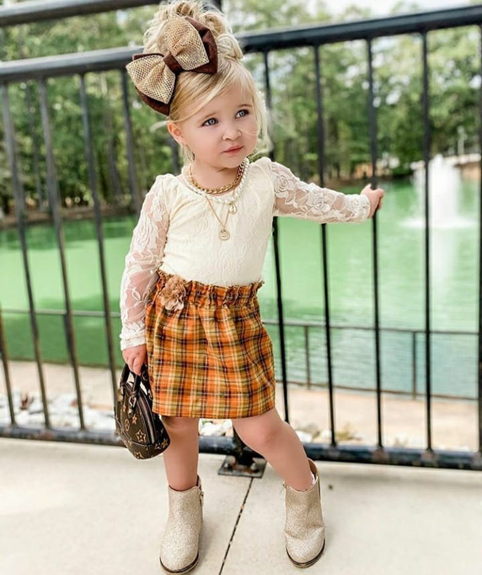 Girl's Thanksgiving Skirt Fall Skirt Gold Plaid Skirt Etsy