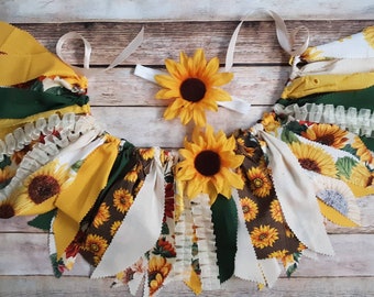 Sunflower Tutu, Sunflower Birthday Tutu, Sunflower Birthday Girl Outfit, Yellow and Green, Daisies, Sunflowers, Tutu, First Birthday