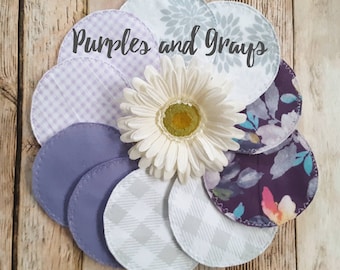 Purples and Grays, cloth nursing pads, reusable nursing pads, eco-friendly maternity, breast feeding, new mom gift