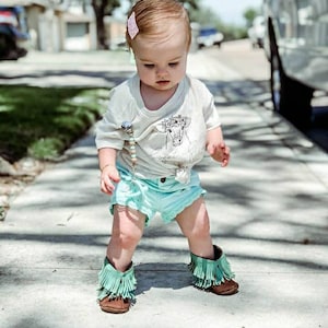 Baby Boots, Baby Western Booties Shabby Chic Fringe Turquoise and Brown Baby Western Boots, Cowboy Boots, Fringe Boots, Baby moccasin boots image 2