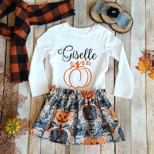 Personalized Halloween outfit, Girl&#39;s Halloween Outfit, Baby girl Halloween outfit, toddler girl Halloween outfit, Orange and black