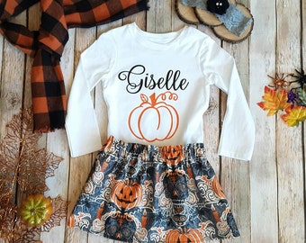 Personalized Halloween outfit, Girl's Halloween Outfit, Baby girl Halloween outfit, toddler girl Halloween outfit, Orange and black