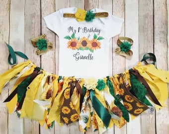 Birthday Girl Outfit, Sunflower Birthday Outfit, Sunflower Birthday Girl Outfit, It's My First Birthday, Sunflowers, Tutu, First Birthday