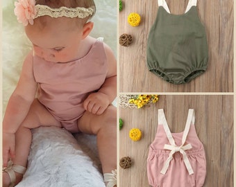 Baby Romper, Olive Green Romper, Blush Pink Romper, Ivory Romper, Green Baby Romper, Coral Romper, Baby Girl Clothing, Baby Girl Outfit