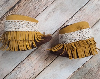 Baby Boots, Yellow and Brown Baby Booties, Moccasin Boots, Fringe Boots, Baby Western Boots, Hippie Boots, Fringe Boots, Baby moccasin boots