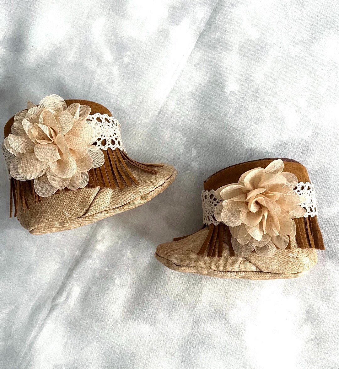 Botas de bebé con flecos, Botines con flecos, Tostado, Neutro