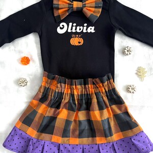 Girl&#39;s Halloween Outfit, Baby Girl Halloween Outfit, Orange, Black, Purple, Pumpkin, Skull, Ruffle, Plaid, Halloween, Toddler Outfit, gift