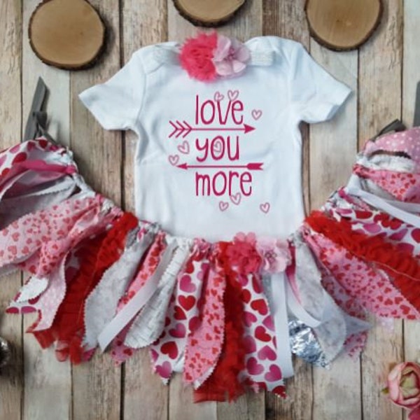 Baby Girl Valentine's Outfit, I Love You More, Valentine's Tutu, Red, Pink, Silver, Toddler Valentine's Outfit, Valentine's Day Skirt