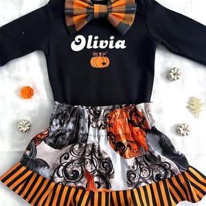 Girl&#39;s Halloween Outfit, Baby Girl Halloween Outfit, Orange, Black, Purple, Pumpkin, Skull, Ruffle, Plaid, Halloween, Toddler Outfit, gift