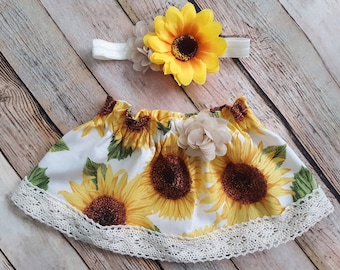 Sunflower Skirt, Sunflower Baby Skirt, Sunflower Baby Gift, Sunflower Toddler Skirt, Sunflower Outfit, Sunflower Baby Girl Gift, Baby Shower