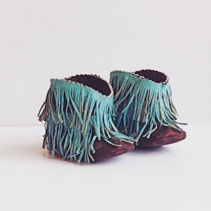 Baby Boots, Baby Western Booties Shabby Chic Fringe Turquoise and Brown Baby Western Boots, Cowboy Boots, Fringe Boots, Baby moccasin boots image 1