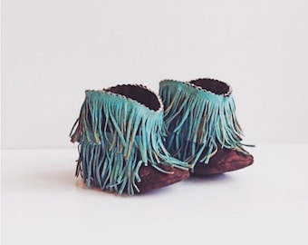 Baby Boots, Baby Western Booties Shabby Chic Fringe Turquoise and Brown Baby Western Boots, Cowboy Boots, Fringe Boots, Baby moccasin boots