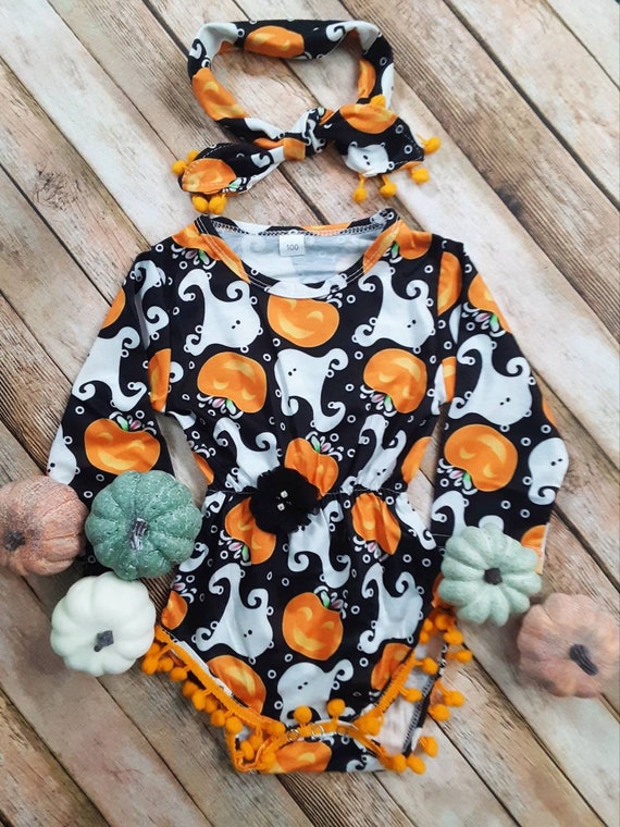 Halloween Baby Romper, Orange and Black Romper, Toddler Halloween