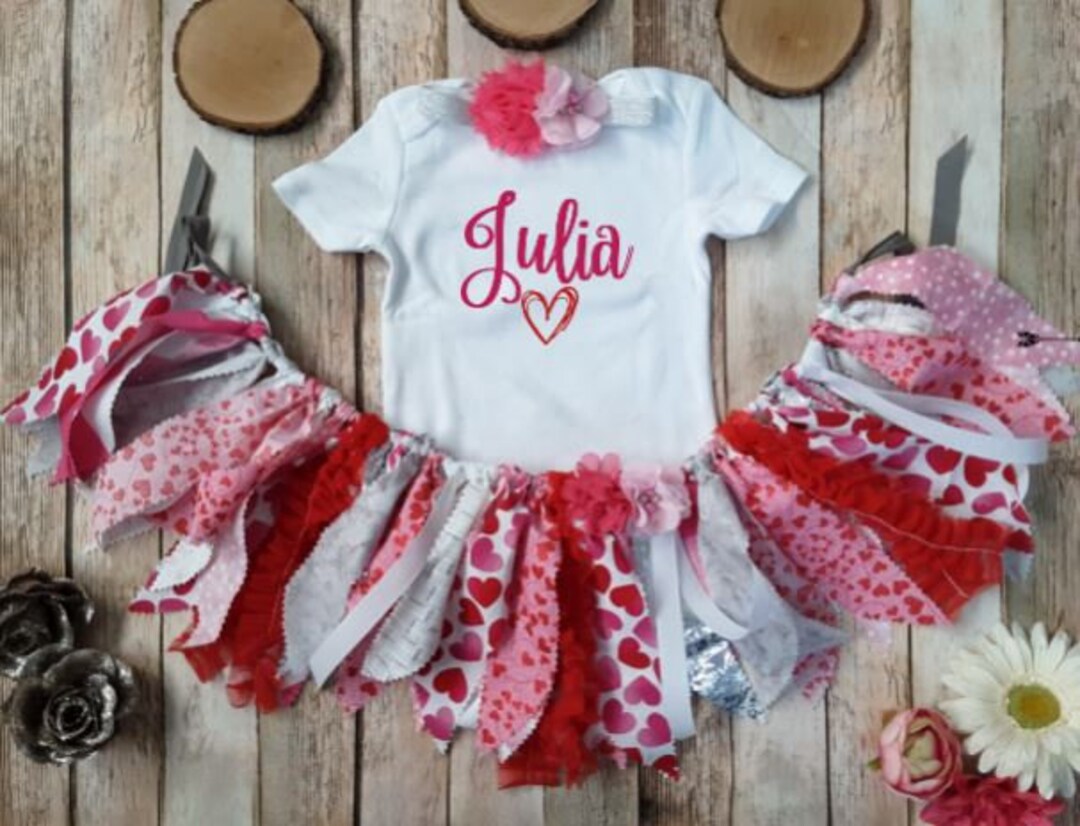 Baby Girl Valentine's Outfit, Hearts, Personalized, Valentine's Tutu