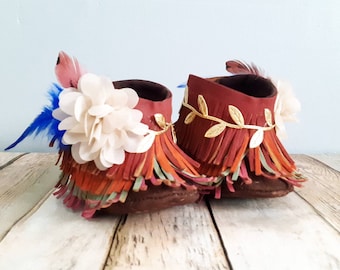 Baby Fringe Boots, Baby Fringe Booties Shabby Chic Fringe Boots, Baby Hippie Boots, Gypsy Fringe Boots, Baby moccasin boots