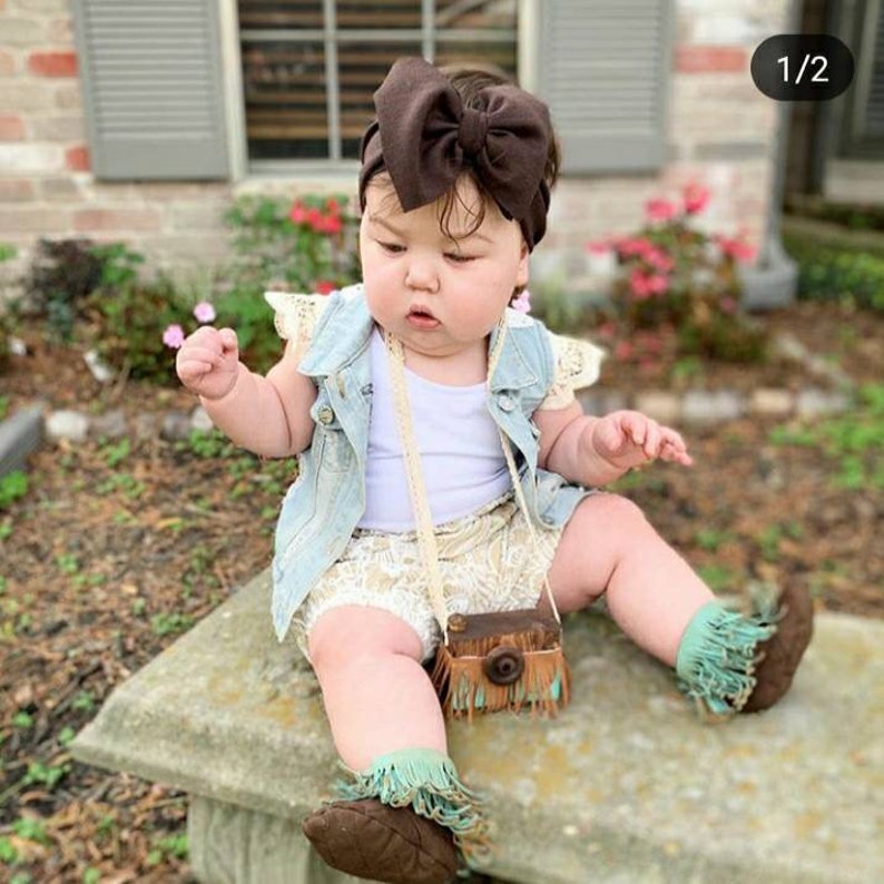 Baby Boots, Baby Western Booties Shabby Chic Fringe Turquoise and Brown Baby Western Boots, Cowboy Boots, Fringe Boots, Baby moccasin boots image 5