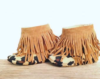 Animal Print Leopard Moccasins With Fringe Fringe Leopard Print