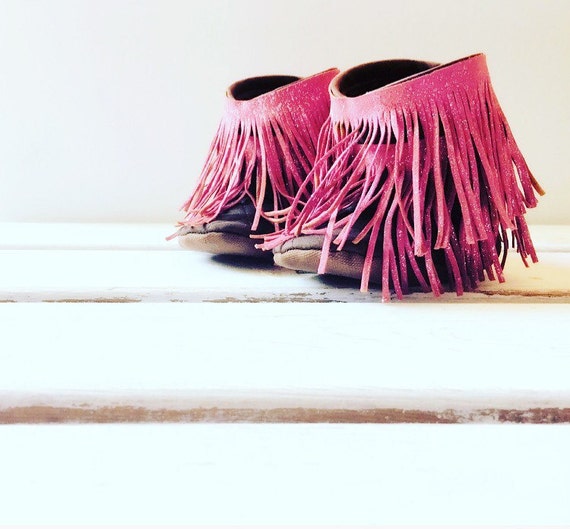 pink fringe booties