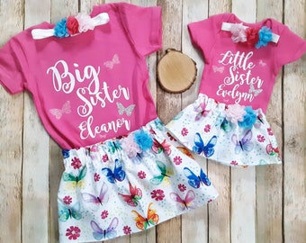 Middle Sister, Big Sister Little Sister Outfits, Pink Sister Outfits, Sisters Matching Dresses, Butterfly Outfit, Personalized Party Outfits