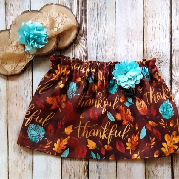 Girl's Thanksgiving Skirt, Fall Skirt, Thankful Skirt, Orange, Brown, Turquoise, Toddler Girl's Skirt, Baby Girl Skirt, Thanksgiving Skirt