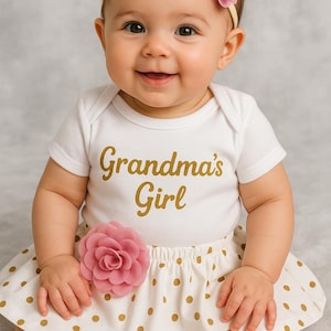 Grandma&#39;s Girl Outfit, Baby Girl Outfit, Newborn Gift, Toddler Girl Outfit, Baby Girl Outfit, Outfit, Pink and gold, Gift for Grandma, sets